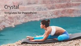  Presentation with blue calming - PPT theme consisting of yoga pose on mountain hill background and a  colored foreground