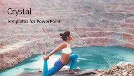  Presentation with blue calming - PPT theme consisting of yoga pose on mountain hill background and a  colored foreground