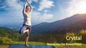  Presentation with himachal pradesh - PPT theme enhanced with yoga practice outdoors - woman practices balance yoga asana vrikshasana tree pose in himalayas mountains outdoors in the morning himachal pradesh india panorama background and a tawny brown colored foreground