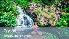  Presentation with waterfall woman - PPT layouts with yoga retreat woman praying doing background and a light blue colored foreground