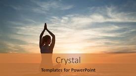  Presentation with sunset beach - PPT layouts having yoga-silhouette-woman-in-meditation background and a gold colored foreground