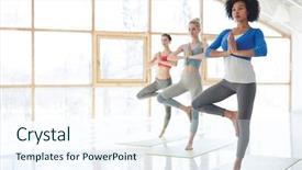  Presentation with women - Colorful presentation theme enhanced with yoga stand on one leg backdrop and a sky blue colored foreground