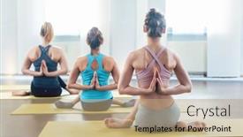  Presentation with hero - Amazing PPT theme having yoga-students-in-class-showing backdrop and a coral colored foreground