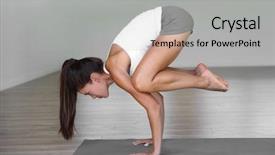  Presentation with exercise class - PPT layouts enhanced with yoga studio woman doing crow background and a light gray colored foreground