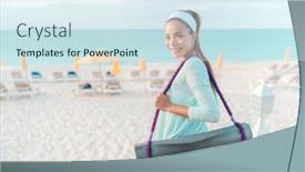  Presentation with exercise class - Amazing slides having yoga-teacher-going-to-beach backdrop and a sky blue colored foreground