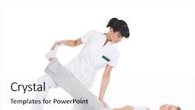  Presentation with massage therapist - PPT theme with yoga theraphy - young woman getting traditional thai background and a sky blue colored foreground