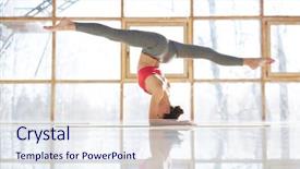  Presentation with air - Beautiful presentation theme featuring yoga training in fitness center backdrop and a  colored foreground
