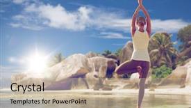  Presentation with mental wellbeing healthy lifestyle balance - Cool new PPT theme with yoga tree pose over exotic backdrop and a  colored foreground