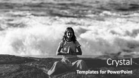  Presentation with beach rocks - Amazing presentation design having yoga-woman-meditating-on-rocks backdrop and a dark gray colored foreground