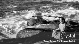  Presentation with beach rocks - Amazing presentation design having yoga-woman-meditating-on-rocks backdrop and a dark gray colored foreground
