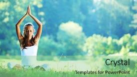  Presentation with lotus - Presentation design with yoga woman on green grass background and a seafoam green colored foreground