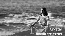  Presentation with beach rocks - Slide set consisting of yoga-woman-on-rocks-meditating background and a gray colored foreground