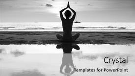  Presentation with black sea - Beautiful PPT layouts featuring yoga woman on sea backdrop and a light gray colored foreground