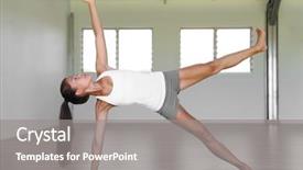  Presentation with mother doing yoga kids - Colorful PPT theme enhanced with yoga woman planking doing side backdrop and a gray colored foreground