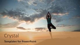  Presentation with yoga - Presentation featuring yoga woman sees off the sun on the ocean coast exercises background and a yellow colored foreground