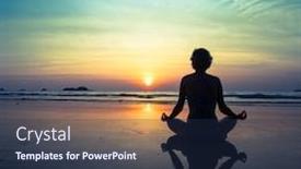  Presentation with coast - Colorful presentation enhanced with yoga woman sitting on sea coast at sunset backdrop and a navy blue colored foreground