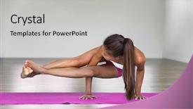  Presentation with exercise mat - Colorful slide set enhanced with yoga woman strength training backdrop and a light gray colored foreground