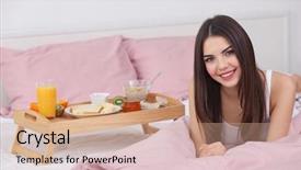  Presentation with temple breakfast - Cool new presentation theme with yoghourt - beautiful young woman going backdrop and a  colored foreground