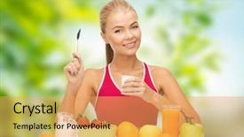  Presentation with green yogurt - Cool new presentation with yoghourt - diet healthy food and people backdrop and a yellow colored foreground
