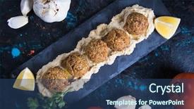  Presentation with fast food - Colorful PPT layouts enhanced with yoghourt - falafel middle eastern fried chickepa backdrop and a ocean colored foreground