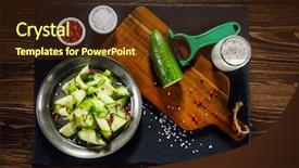  Presentation with vegetable cutting board - Amazing slide set having yoghourt - fresh cucumber on cutting board backdrop and a tawny brown colored foreground