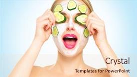  Presentation with skin care natural - Beautiful PPT layouts featuring yoghourt - funny smiling spa woman applying backdrop and a lemonade colored foreground