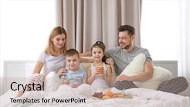  Presentation with breakfast - Audience pleasing PPT theme consisting of yoghourt - happy family having breakfast backdrop and a coral colored foreground