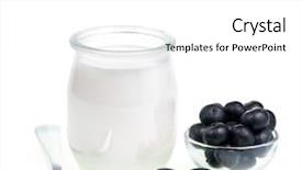  Presentation with old fashioned - PPT layouts consisting of yoghourt - old-fashioned yogurt jar and blueberries background and a white colored foreground