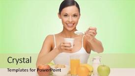  Presentation with green yogurt - Colorful slide set enhanced with yoghourt - people healthy food diet backdrop and a coral colored foreground