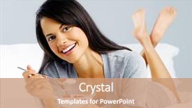  Presentation with healthy breakfast - Slide set consisting of yoghourt - portrait of a happy smiling background and a coral colored foreground