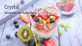  Presentation with muesli - Slide deck featuring yoghourt - yogurt muesli and fruits background and a sky blue colored foreground