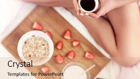  Presentation with breakfast - PPT theme enhanced with yoghourt - young woman in bed background and a  colored foreground