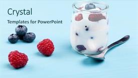  Presentation with blueberries - Cool new presentation theme with yoghurt - glass of yogurt with berries backdrop and a cool aqua colored foreground