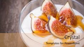  Presentation with old wood - Audience pleasing theme consisting of yoghurt - greek yogurt with figs backdrop and a yellow colored foreground