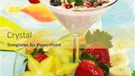  Presentation with yogurt - Cool new presentation design with yogurt-dessert-with-fruits backdrop and a yellow colored foreground
