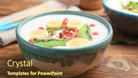  Presentation with kiwi - Beautiful presentation theme featuring yogurt-with-banana-pomegranate-seeds backdrop and a tawny brown colored foreground