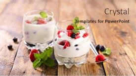  Presentation with yogurt - PPT theme consisting of yogurt-with-fresh-fruits background and a coral colored foreground