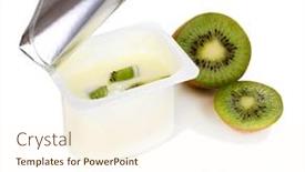  Presentation with kiwi - Beautiful theme featuring yogurt with kiwi isolated on white backdrop and a cream colored foreground
