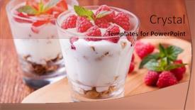  Presentation with muesli - Presentation theme featuring yogurt with muesli and berries on a wooden table background and a red colored foreground