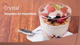  Presentation with muesli - Colorful presentation design enhanced with yogurt-with-muesli-and-berries backdrop and a coral colored foreground