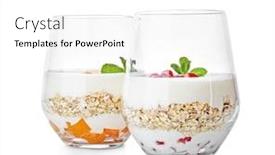  Presentation with oat - Presentation theme having yogurt with oat flakes in glasses on white background background and a white colored foreground