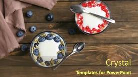  Presentation with blueberry - Audience pleasing presentation consisting of yogurt-with-pomegranate-seeds backdrop and a tawny brown colored foreground