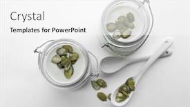 Presentation with pumpkin seeds - Audience pleasing slides consisting of yogurt with pumpkin seeds in jars on white background backdrop and a white colored foreground