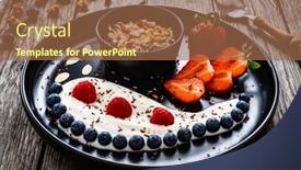  Presentation with muesli - PPT theme with yogurt-with-strawberries-blueberries-raspberries background and a coral colored foreground