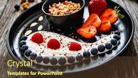  Presentation with muesli - PPT theme enhanced with yogurt-with-strawberries-blueberries-raspberries background and a tawny brown colored foreground