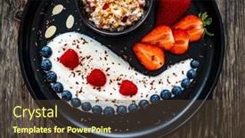  Presentation with muesli - Presentation design featuring yogurt-with-strawberries-blueberries-raspberries background and a tawny brown colored foreground