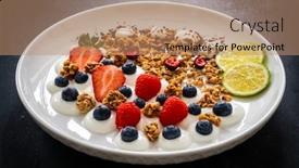  Presentation with muesli - Theme enhanced with yogurt-with-strawberries-blueberries-raspberries background and a coral colored foreground
