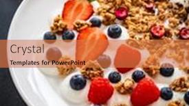  Presentation with muesli - Slide deck featuring yogurt-with-strawberries-blueberries-raspberries background and a coral colored foreground