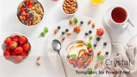  Presentation with almond - Colorful slide set enhanced with yogurt-with-strawberry-blueberry-honey backdrop and a soft green colored foreground