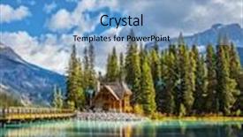  Presentation with forest bridge - PPT theme featuring yoho national park canada wooden bridge over emerald lake camping and coniferous forest background and a light blue colored foreground